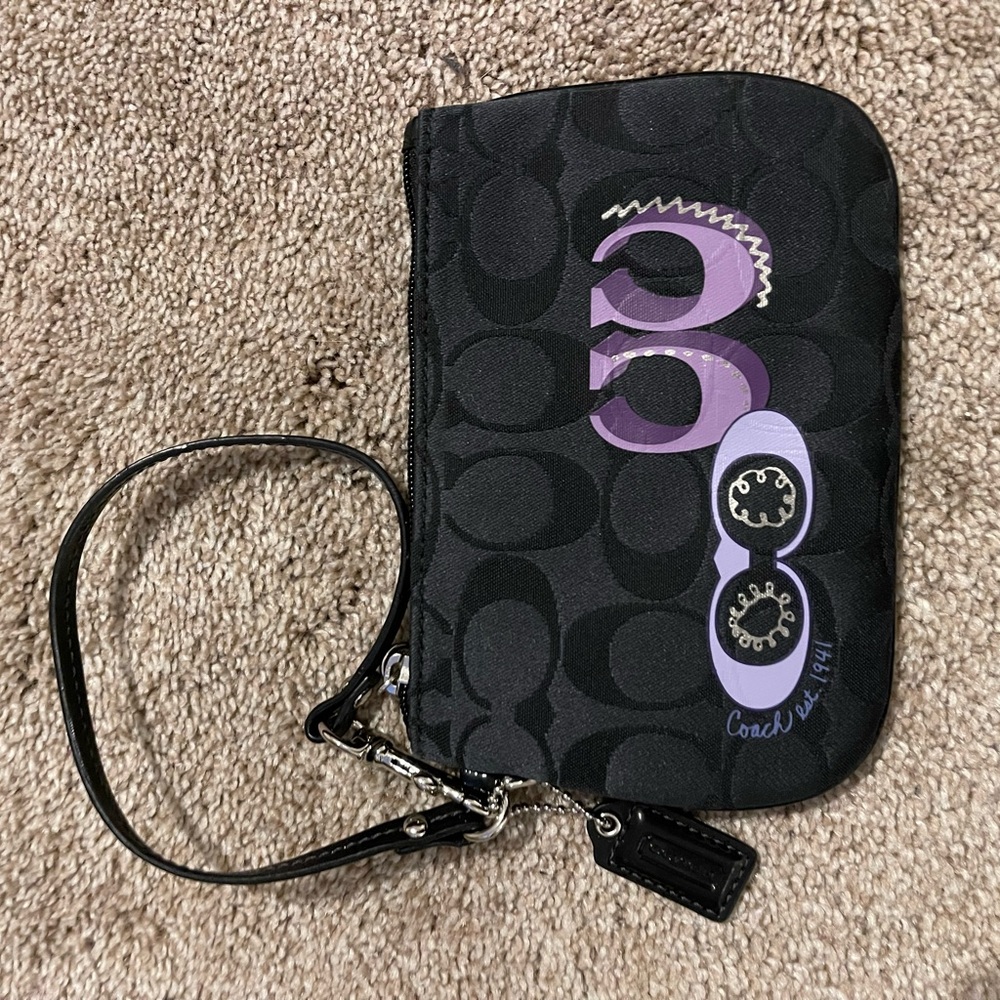Coach Black Wristlet with Purple Design